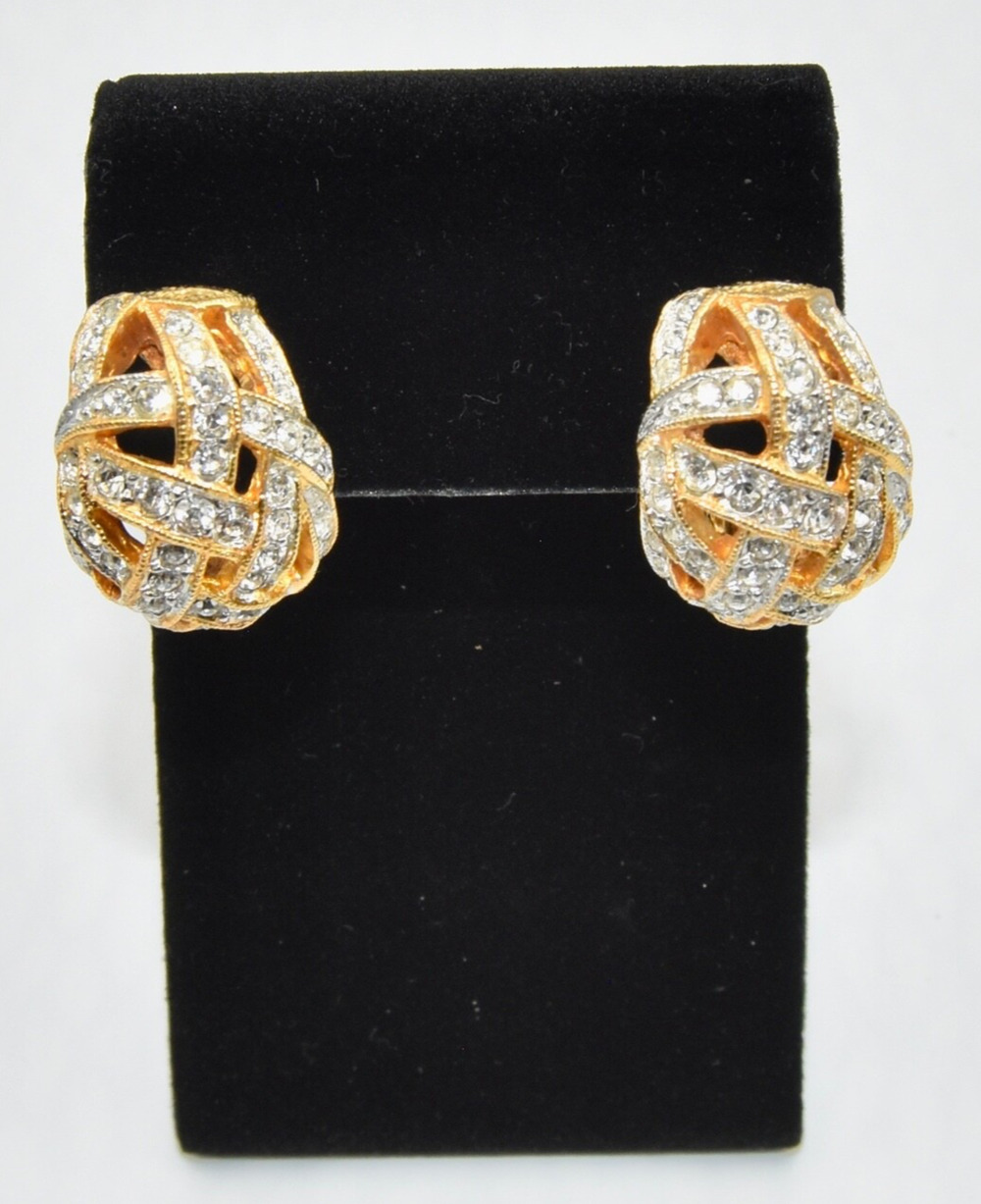 KJL KENNETH JAY LANE Gold ToneRhinestone Dome Clip Earrings